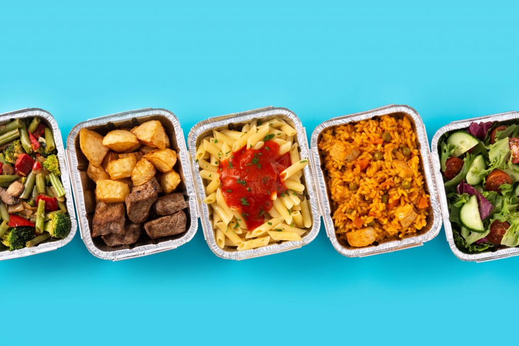 Office lunches in tin foil containers